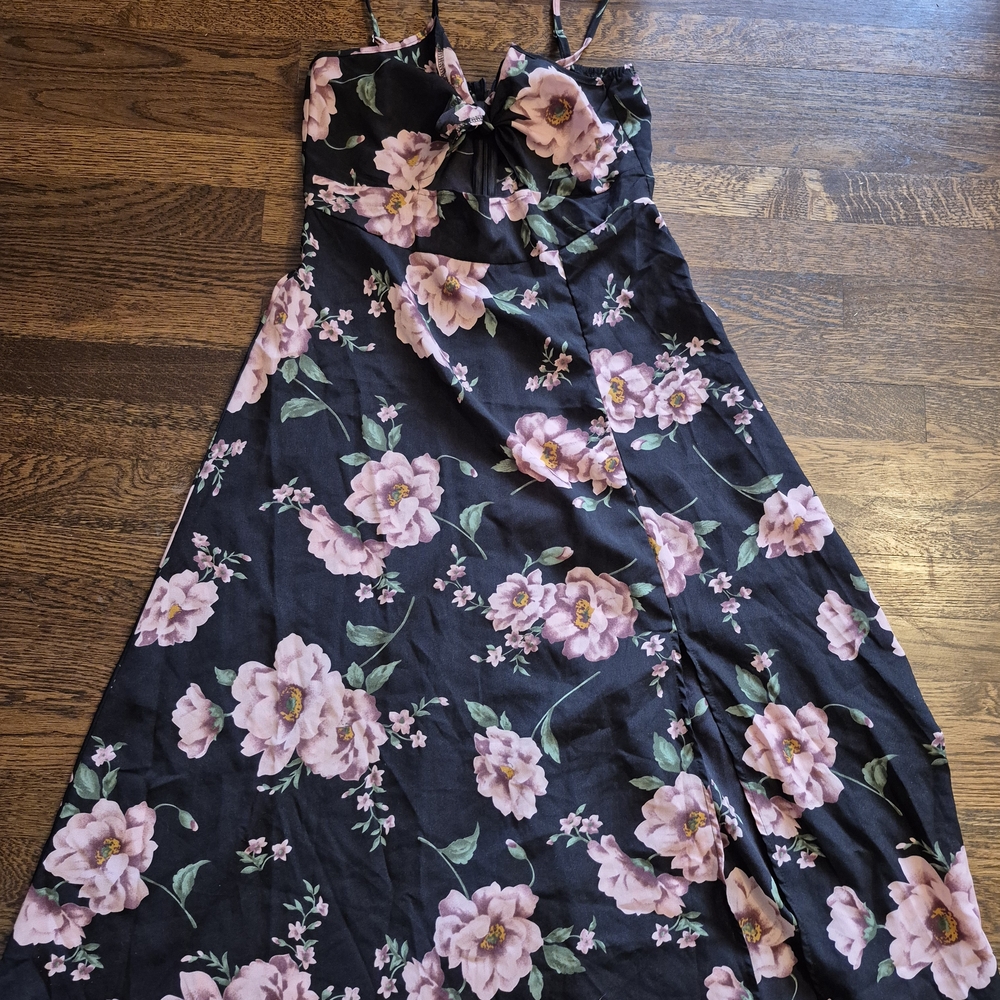 SHEIN Black Maxi Dress with Pink Floral Design